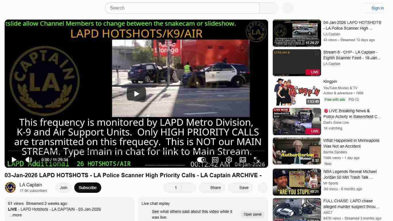 03-Jan-2026 LAPD HOTSHOTS - LA Police Scanner High Priority Calls - LA Captain ARCHIVE - - YouTube